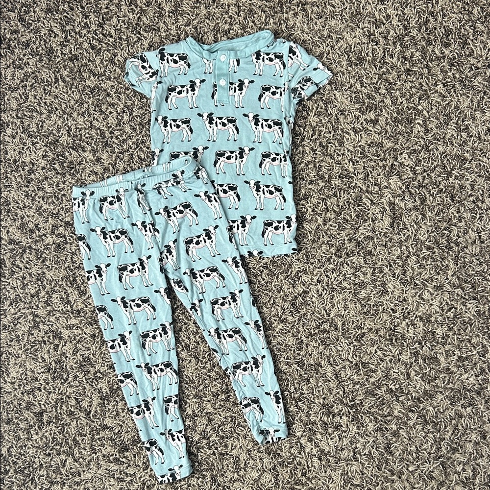 Kickee Pants Light Blue Cow Print Short-Sleeve Pajama Set
